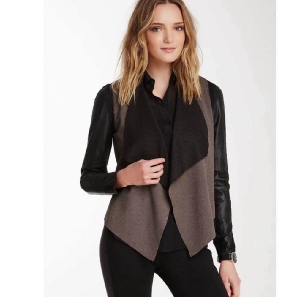 STELLA & JAMIE Rio open jacket waterfall cut leather crochet accents sz S EUC